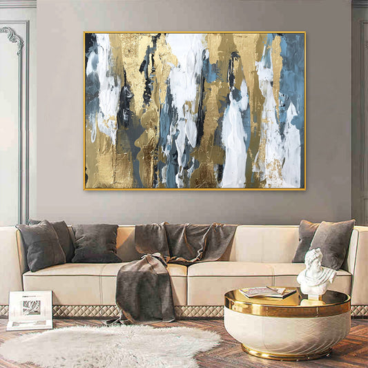 Abstract Gold Foil Block Painting Beige Poster Modern Golden Wall Art Picture for Living Room Navy Decor Big Size Tableaux The Fauna Place