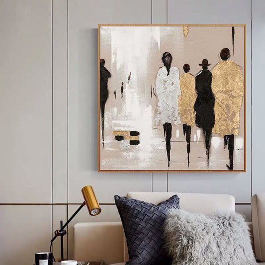 Handmade Abstract Oil Painting Top Selling Wall Art Modern Minimalist Figure Go In the Street Picture Canvas Home Decor For Living Room No Frame The Fauna Place