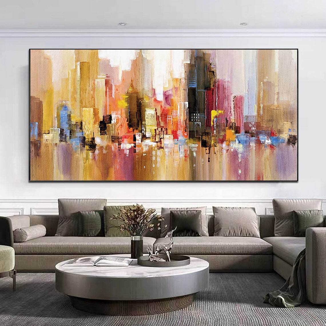 Hand Painted Urban Architecture Landscape Abstract Oil Painting Canvas Nordic Poster Wall Art Picture Living Room Home Decor The Fauna Place