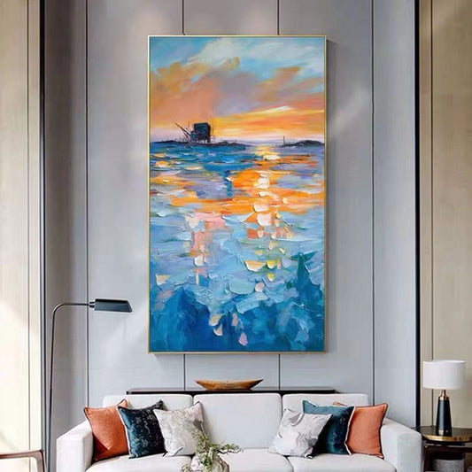 Oil Painting On Canvas Sunset Landscape Poster Wall Art Pictures For Living Room Decorative Entrance Painting Modern Home Decor The Fauna Place